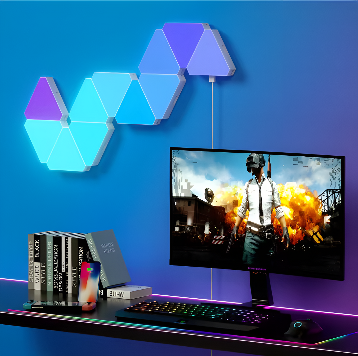 NADS Technologies Modular RGB LED Triangle Wall Lights - Touch Control, Color-Changing Panels For Home & Gaming Setup (Pack Of 2)