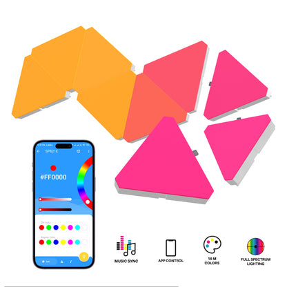 NADS Technologies Triangular Wall Light Panels, Smart RGBIC Lights for Gaming & Home Decor, 16 Million Colors, App Control, Music Sync (Pack of 6)