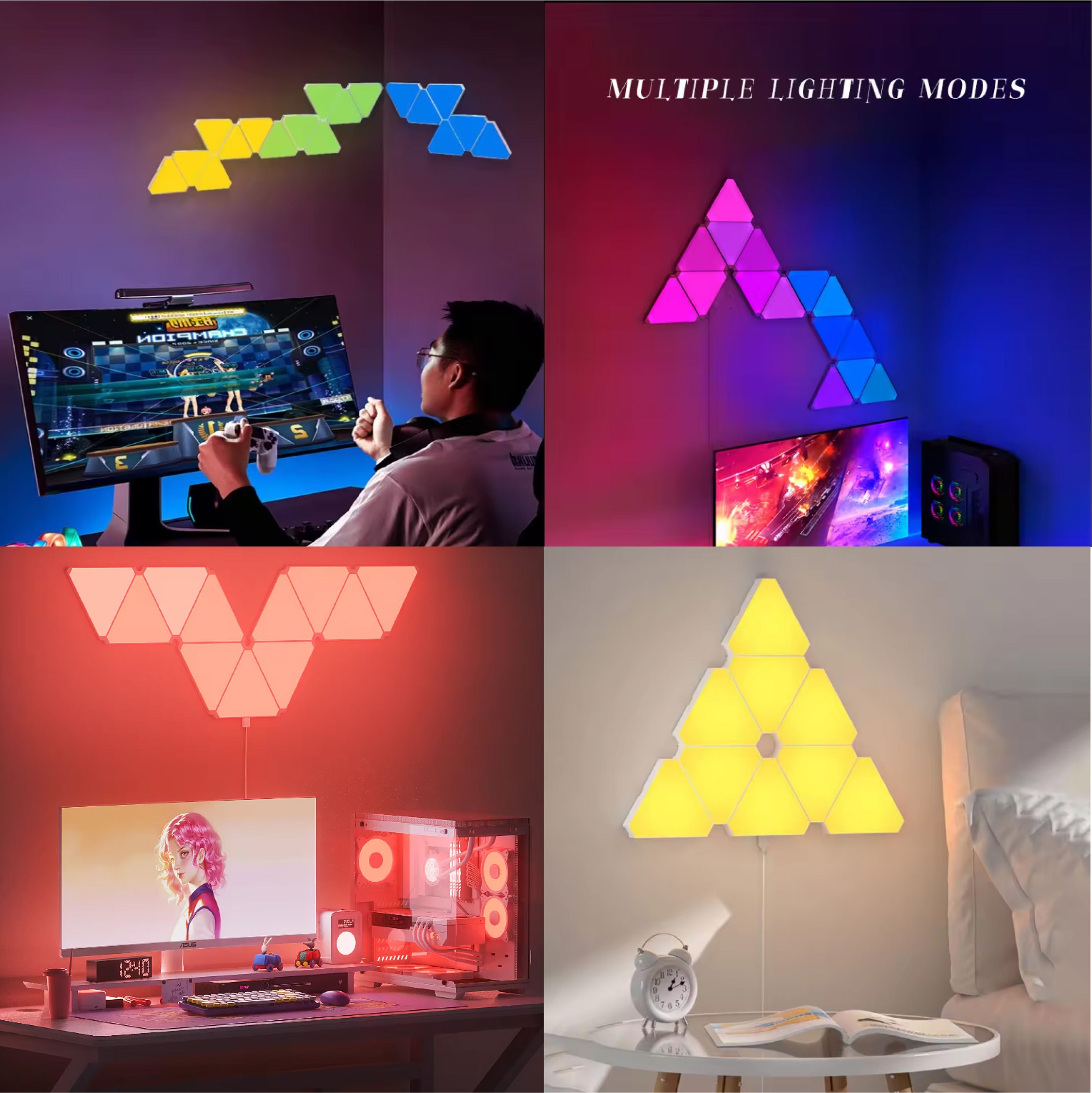 NADS Technologies Modular RGB LED Triangle Wall Lights - Touch Control, Color-Changing Panels For Home & Gaming Setup (Pack Of 2)