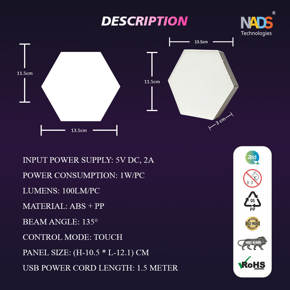 Interactive Sensory Touch Hexagonal Lights – Wall Panels for Calm, Focus & Creative Expression | Perfect for Kids Rooms & Play Areas (2pcs)