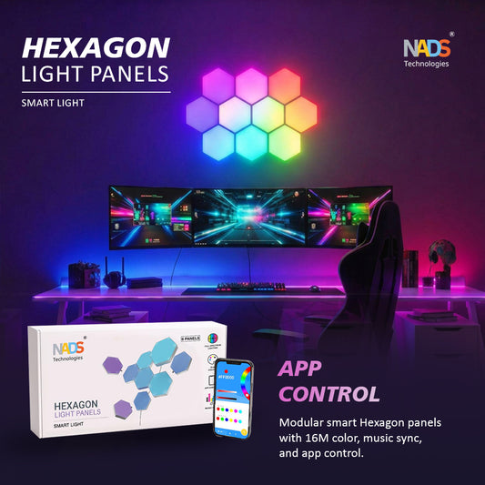 Hexagon LED Light Panels (Set of 6 Panels) RGBIC Smart Wall Lights with App Control, Music Sync, 16 Million Colors | Gaming Room, Bedroom, Home Décor Lights